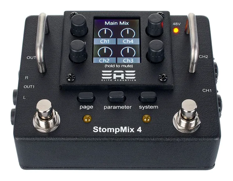Elite Acoustics Stompmix 4 Pedal Mixer, face arrière et connectique, photo 2